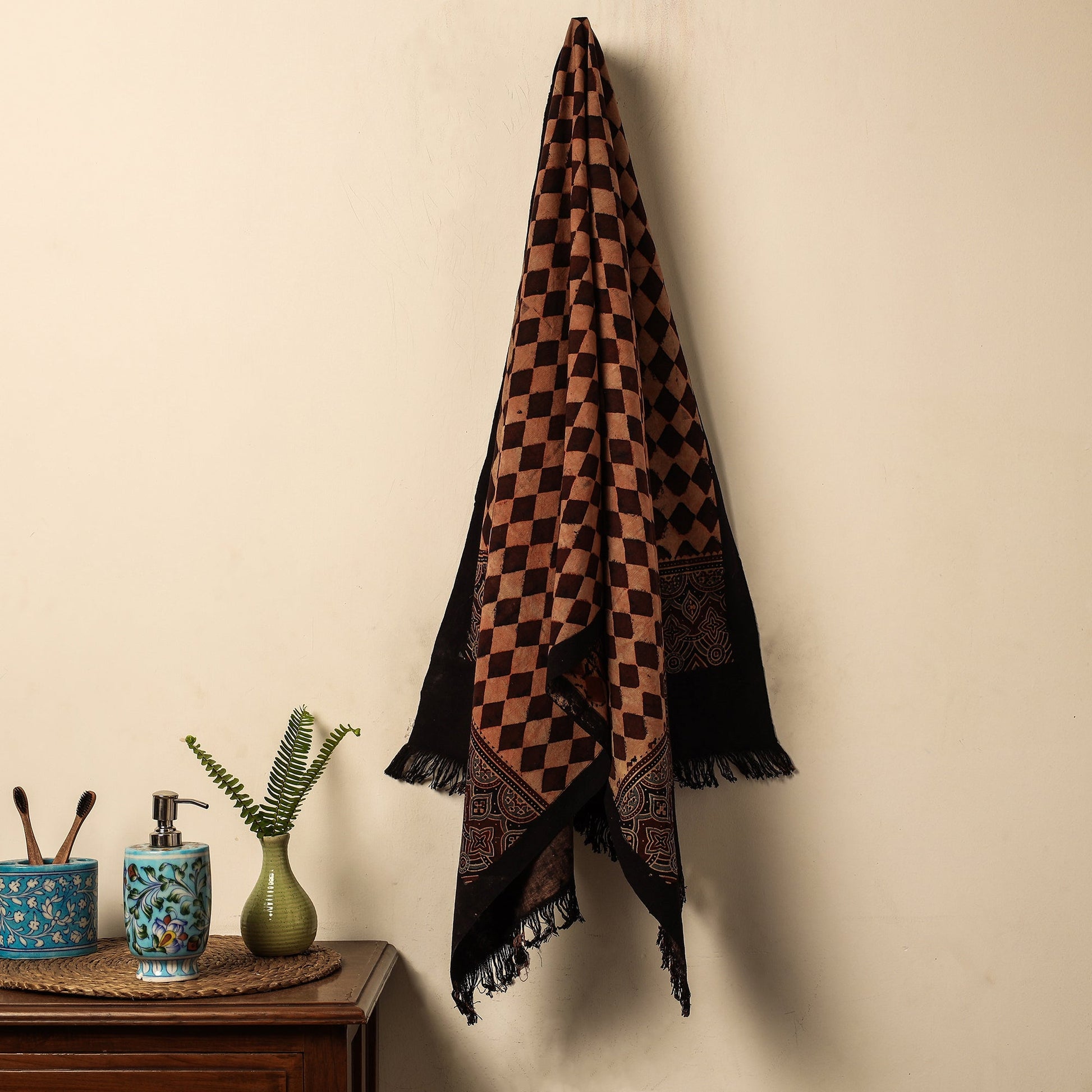 Brown - Block Print Cotton Ajrakh Handloom Towel