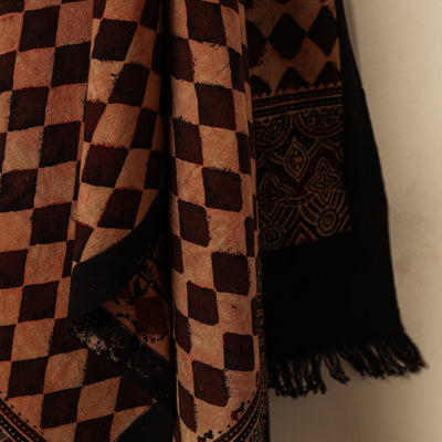 Brown - Block Print Cotton Ajrakh Handloom Towel