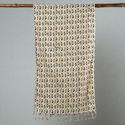 Brown - Sanganeri Block Printed Cotton Stole with Tassels 108