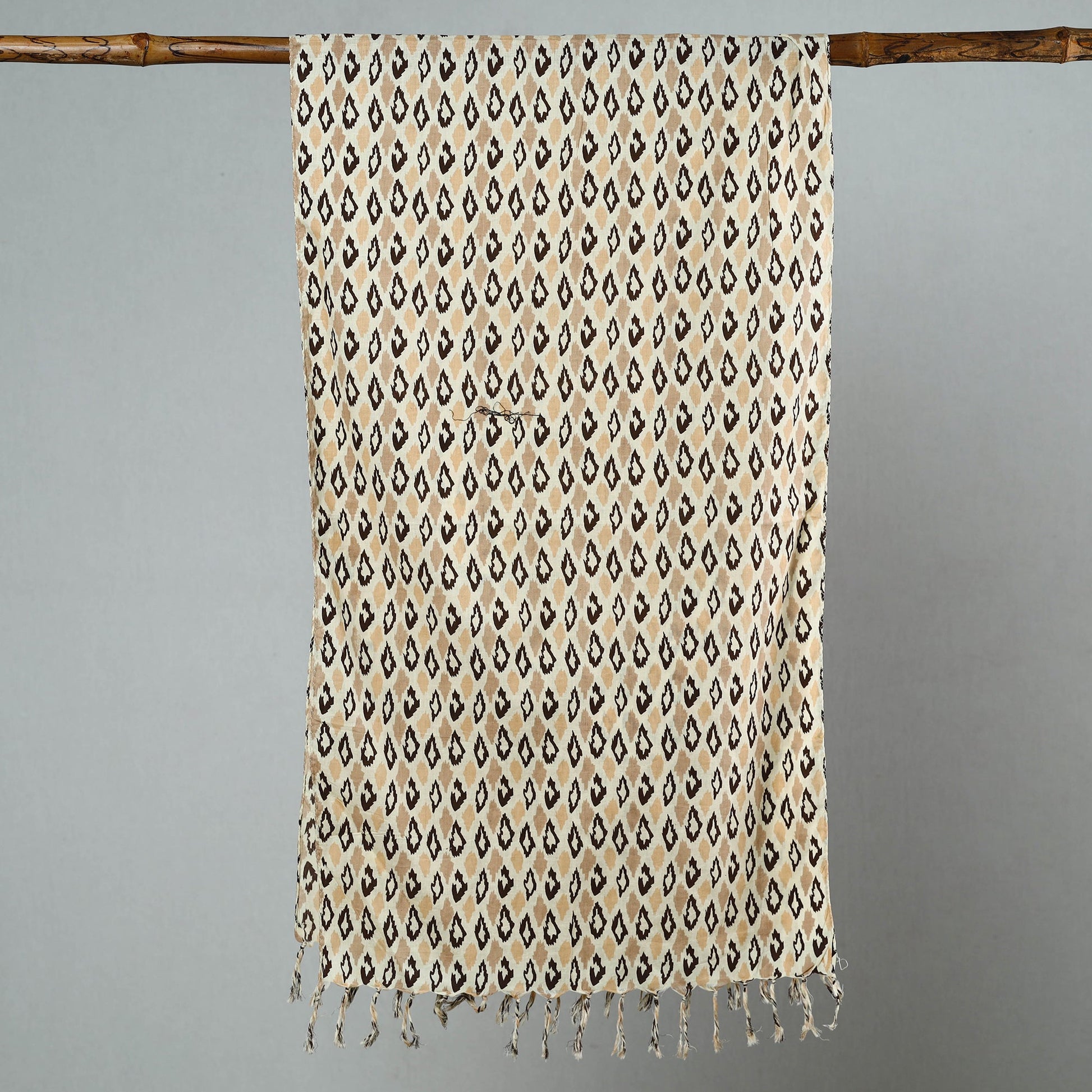 Brown - Sanganeri Block Printed Cotton Stole with Tassels 108