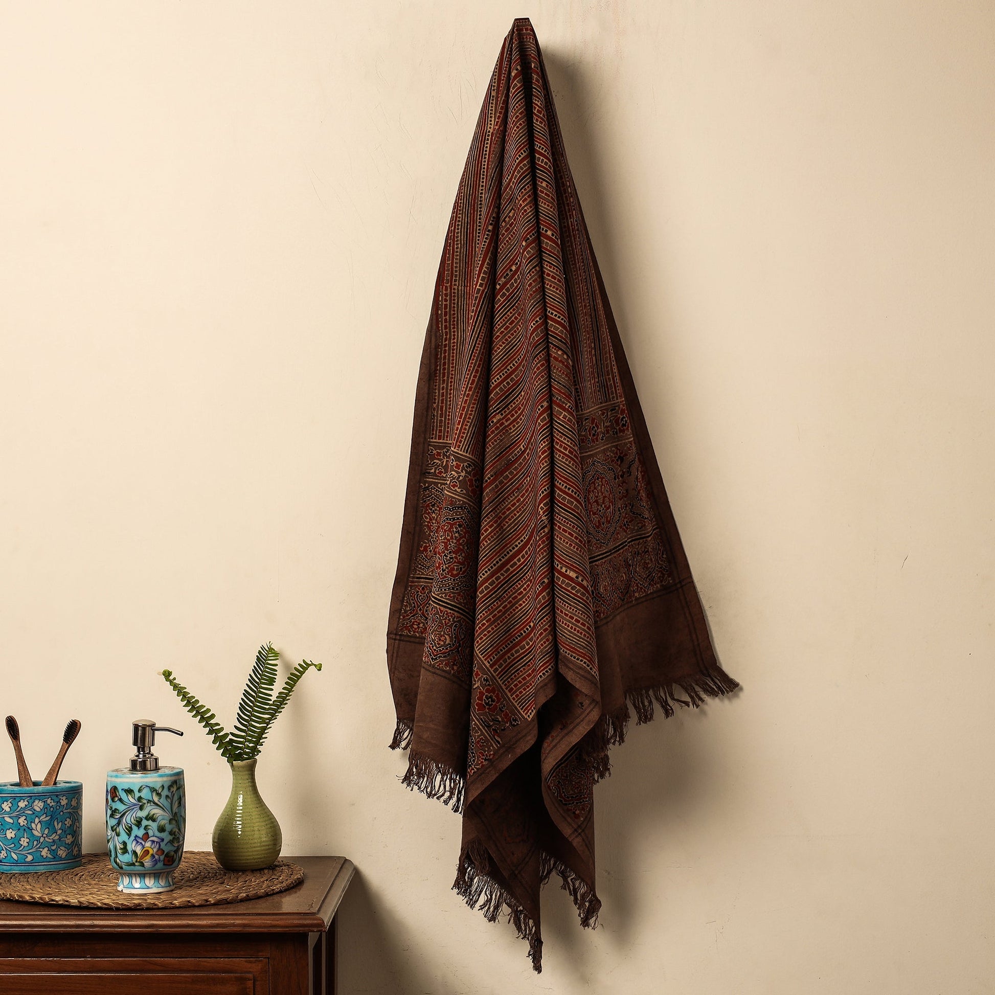 Brown - Block Print Cotton Ajrakh Handloom Towel