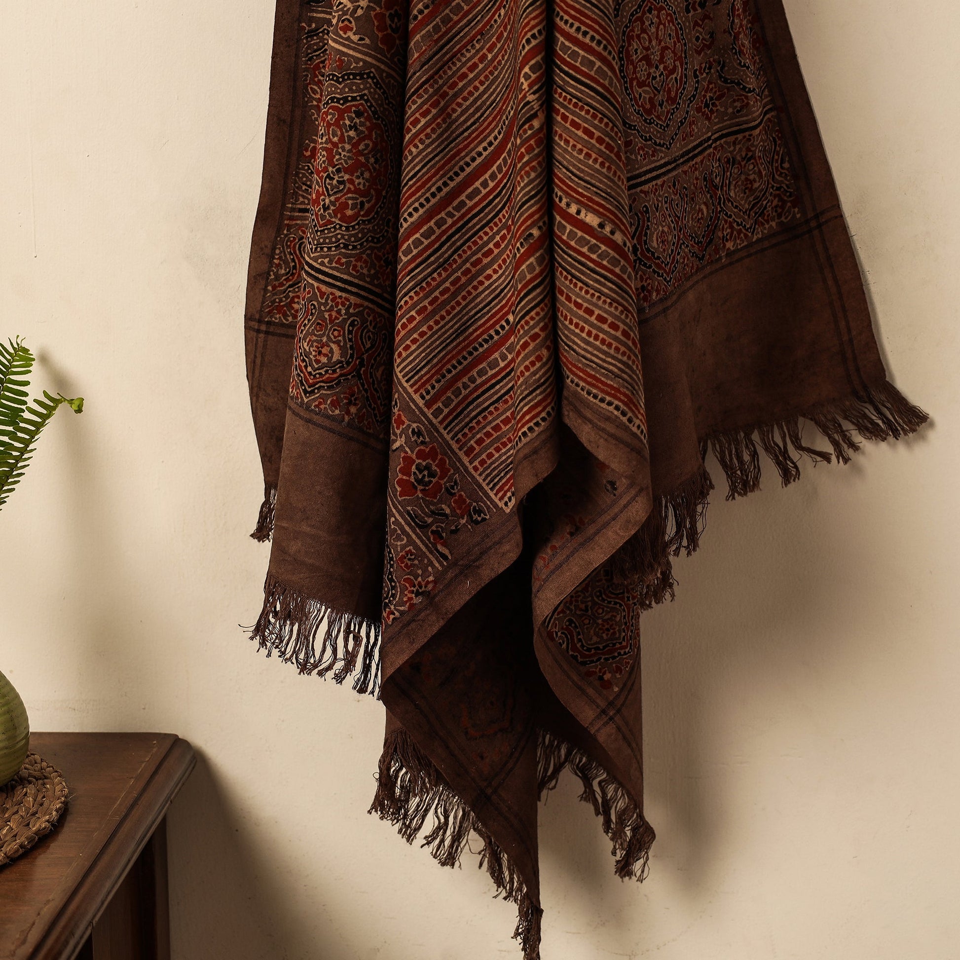 Brown - Block Print Cotton Ajrakh Handloom Towel