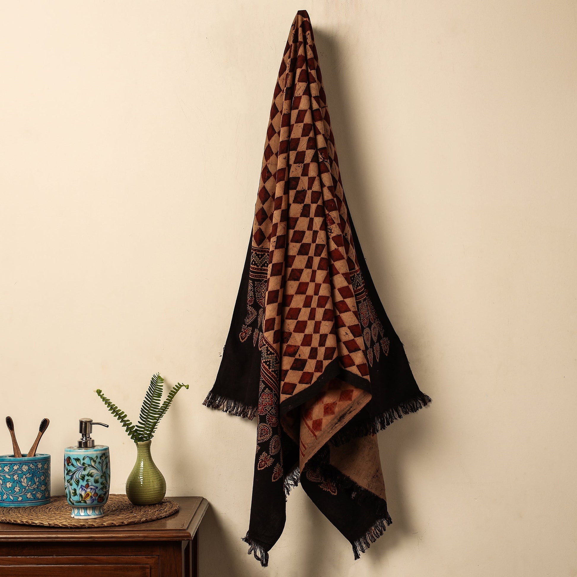 Brown - Block Print Cotton Ajrakh Handloom Towel
