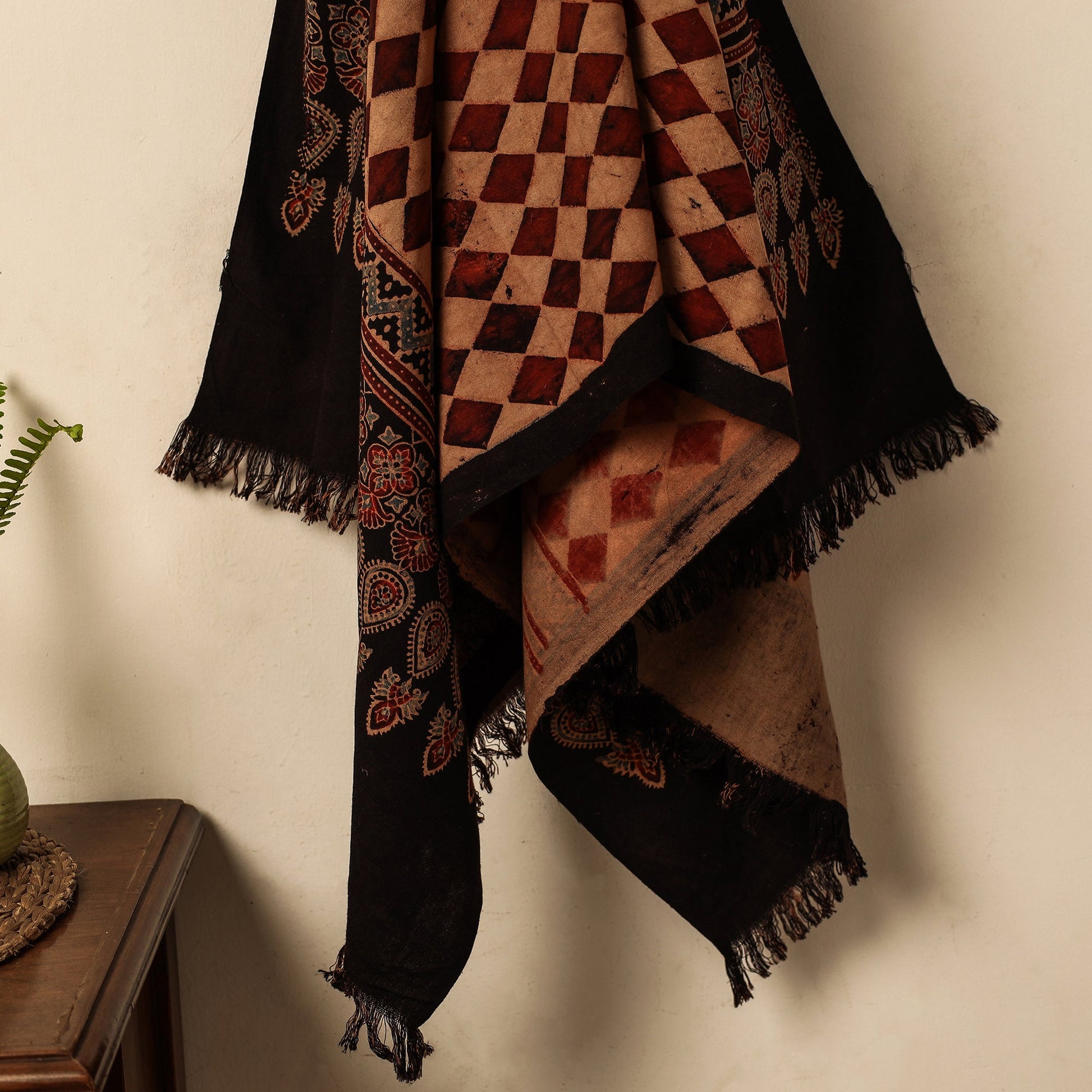 Brown - Block Print Cotton Ajrakh Handloom Towel