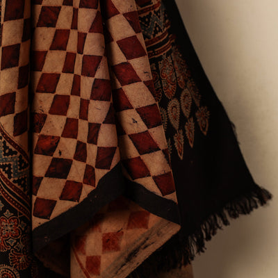 Brown - Block Print Cotton Ajrakh Handloom Towel