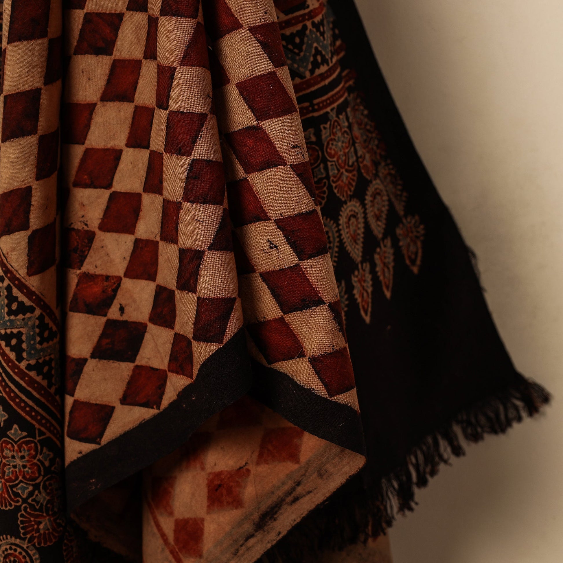 Brown - Block Print Cotton Ajrakh Handloom Towel