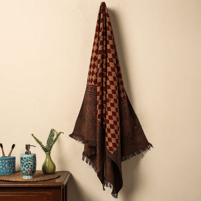 Brown - Block Print Cotton Ajrakh Handloom Towel
