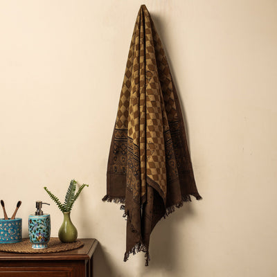 Brown - Block Print Cotton Ajrakh Handloom Towel