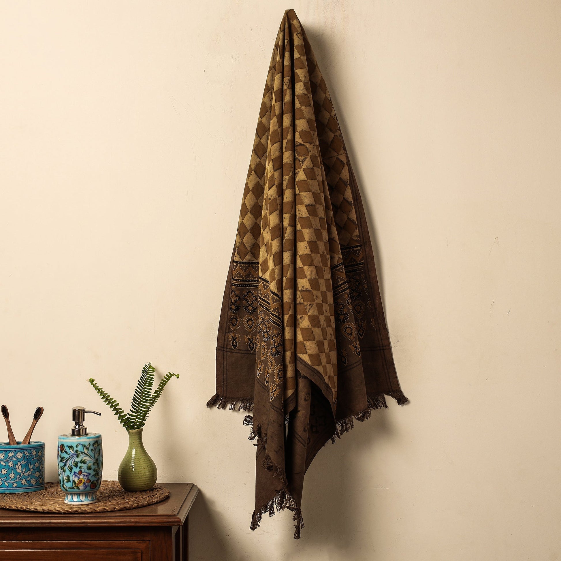 Brown - Block Print Cotton Ajrakh Handloom Towel