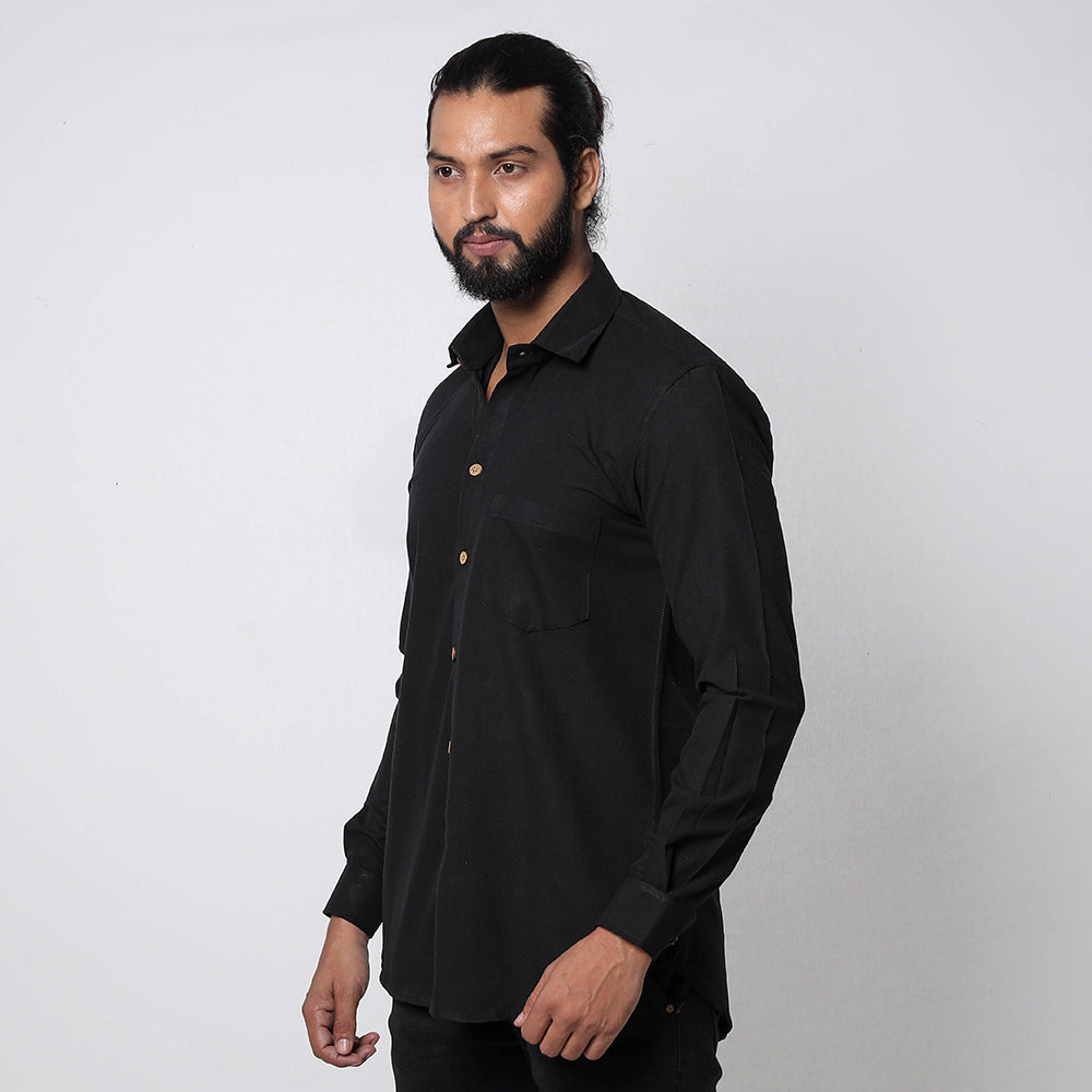 Black - Jhiri Handloom Cotton Men Full Sleeve Shirt