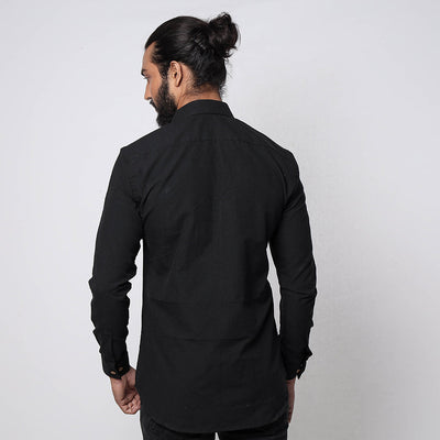 Black - Jhiri Handloom Cotton Men Full Sleeve Shirt