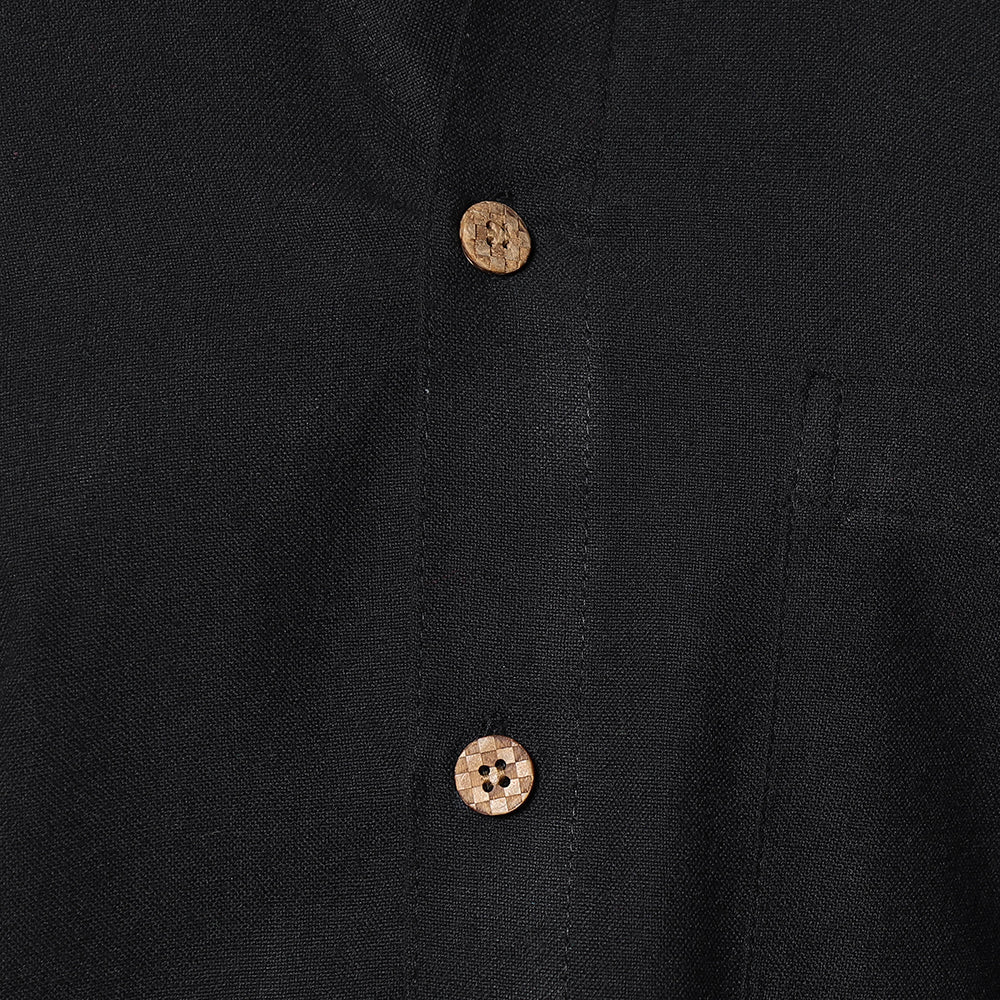 Black - Jhiri Handloom Cotton Men Full Sleeve Shirt