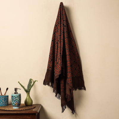 Brown - Block Print Cotton Ajrakh Handloom Towel