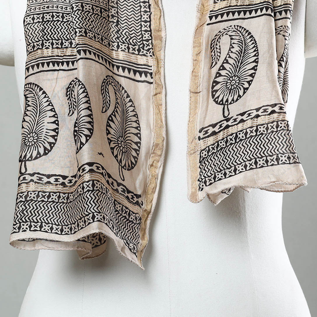 Black - Bagh Hand Block Printed Chanderi Silk Stole 03