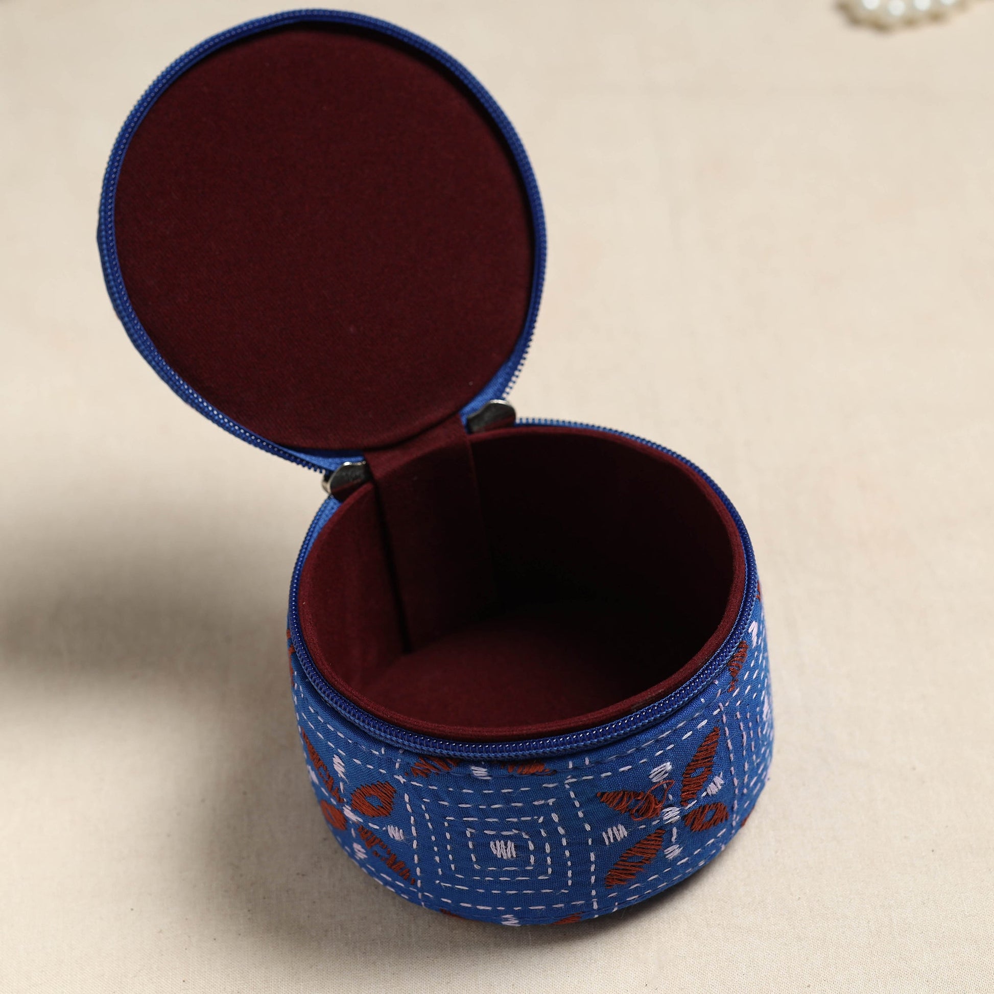 Bengal Kantha Work Handcrafted Round Utility Box