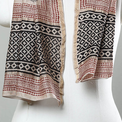 Black - Bagh Hand Block Printed Chanderi Silk Stole 06
