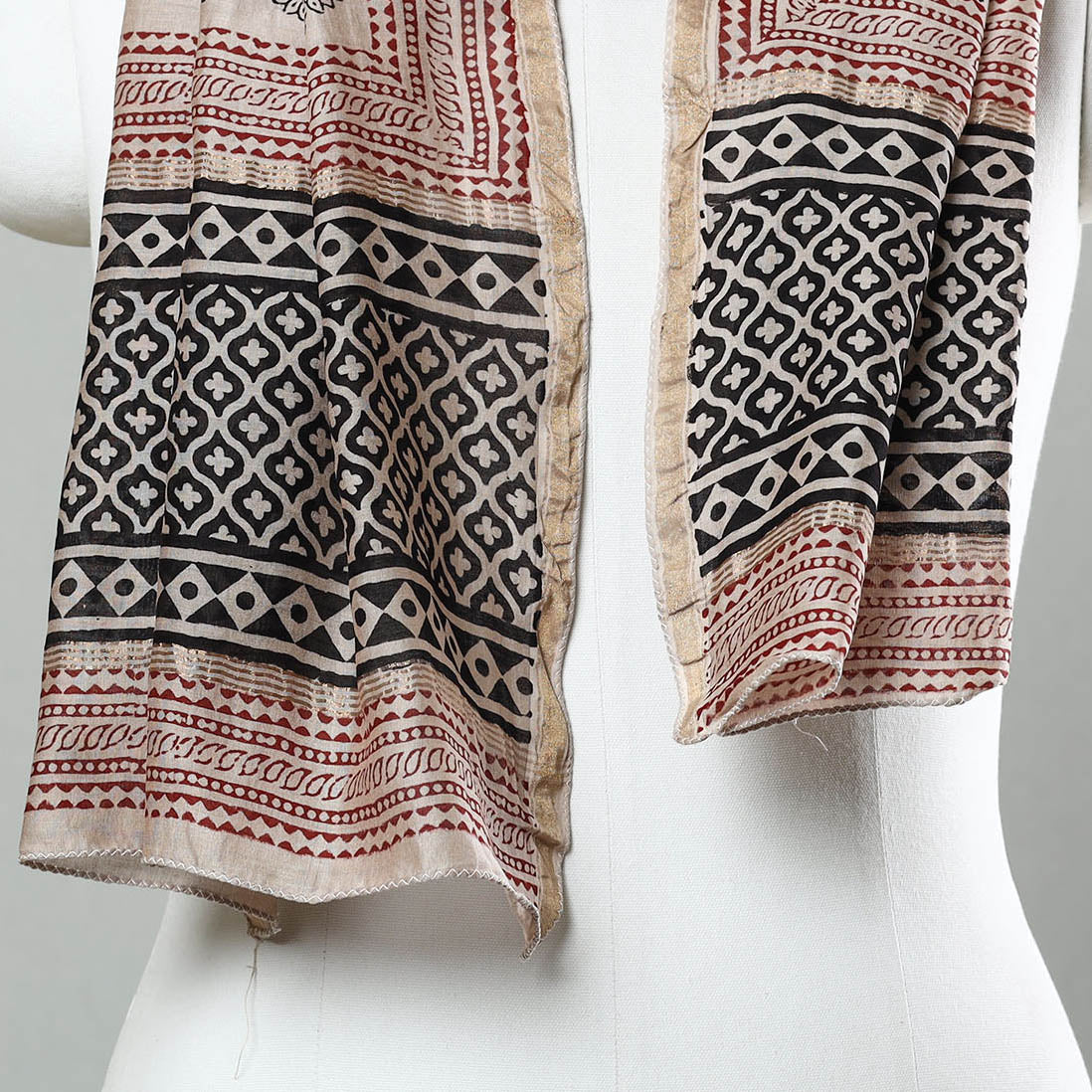 Black - Bagh Hand Block Printed Chanderi Silk Stole 06
