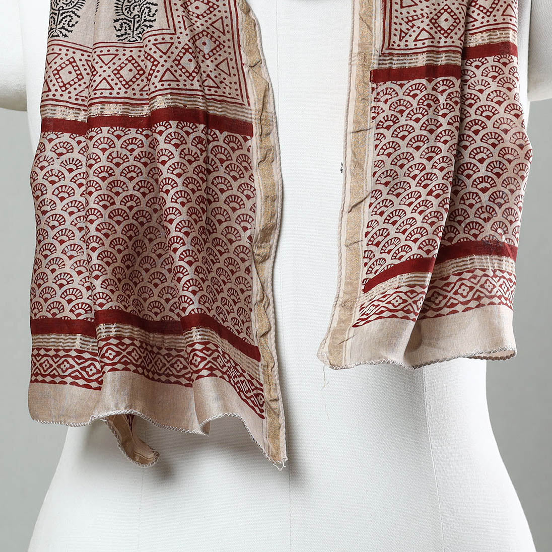 Black - Bagh Hand Block Printed Chanderi Silk Stole 07
