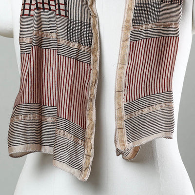 Black - Bagh Hand Block Printed Chanderi Silk Stole 08