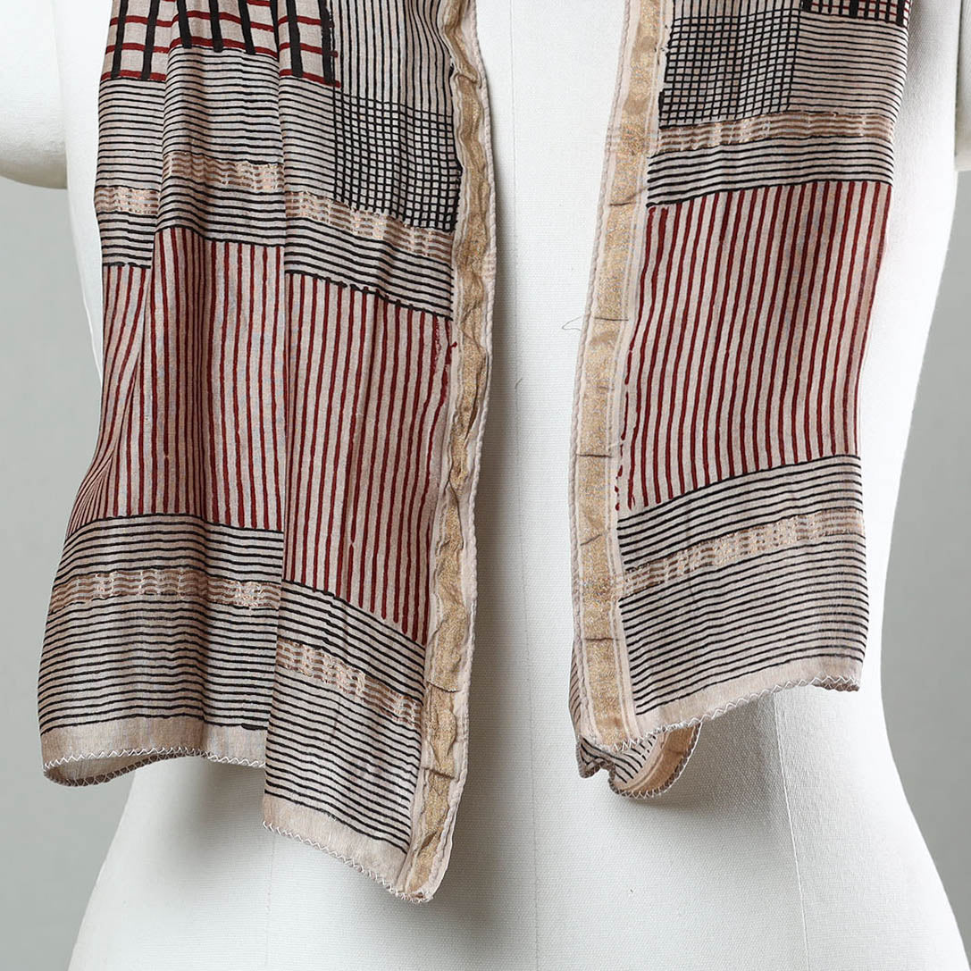 Black - Bagh Hand Block Printed Chanderi Silk Stole 08