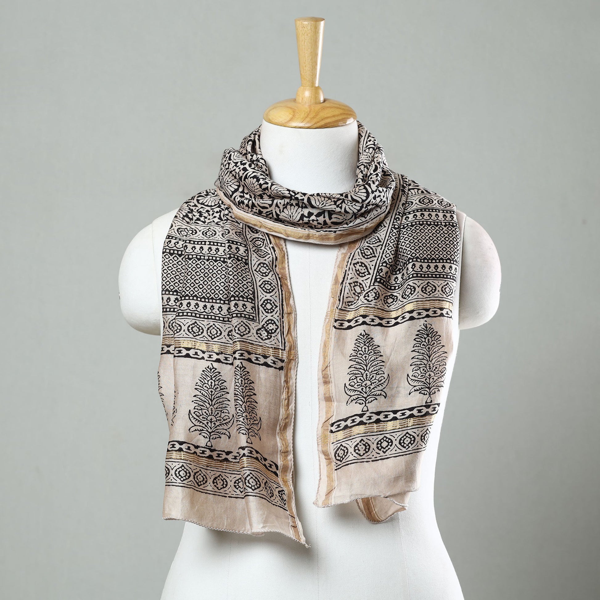 Black - Bagh Hand Block Printed Chanderi Silk Stole 11