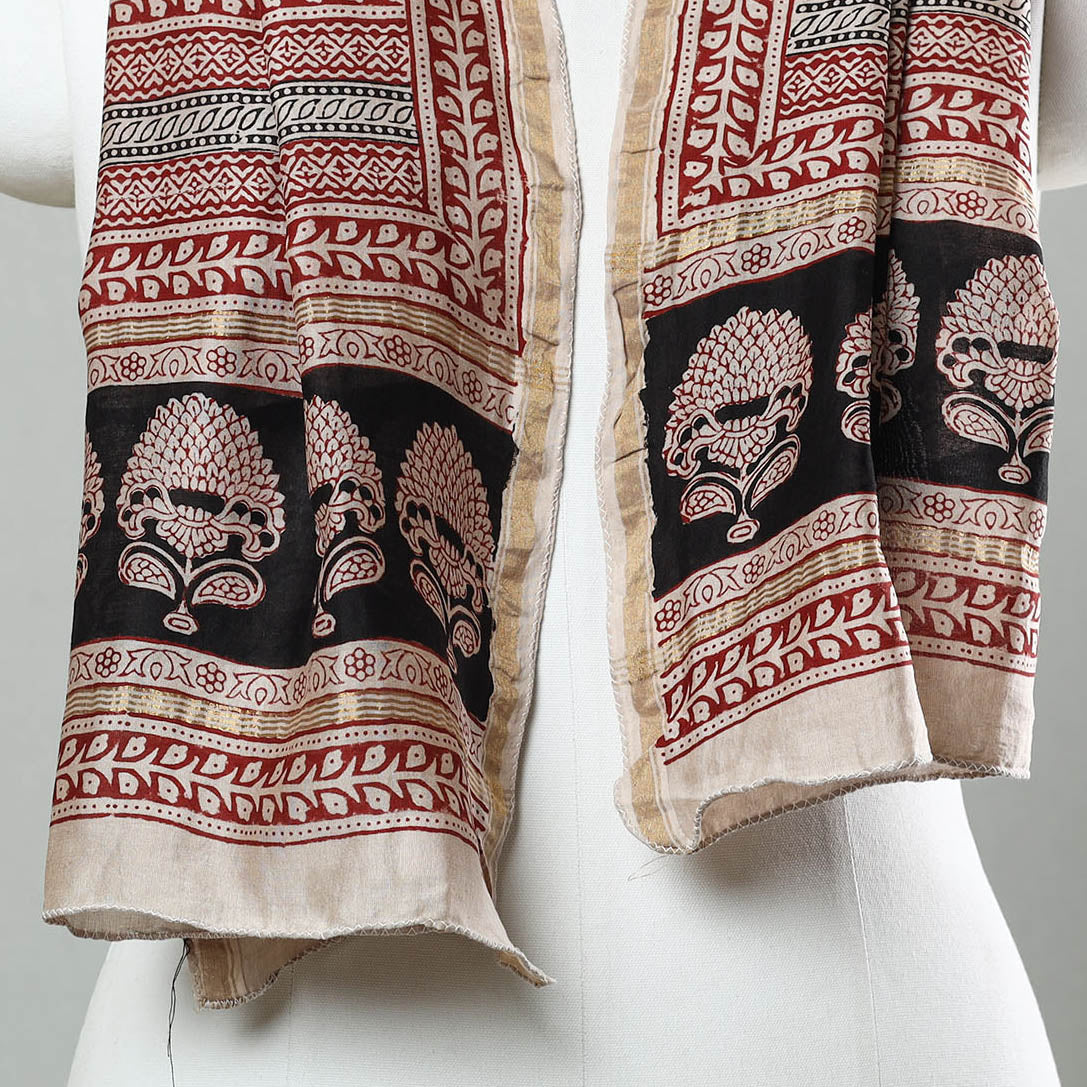 Black - Bagh Hand Block Printed Chanderi Silk Stole 14