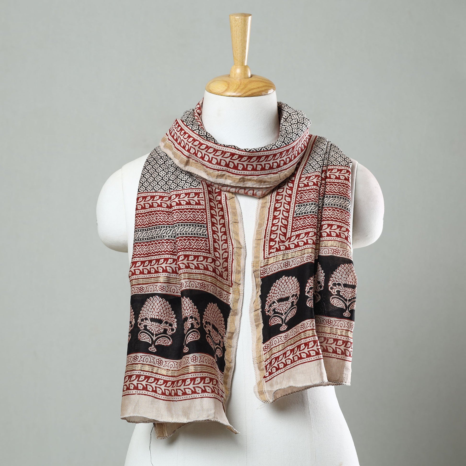Black - Bagh Hand Block Printed Chanderi Silk Stole 14