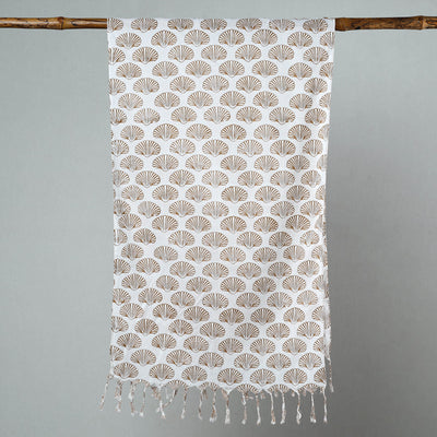 Brown - Sanganeri Block Printed Cotton Stole with Tassels 51