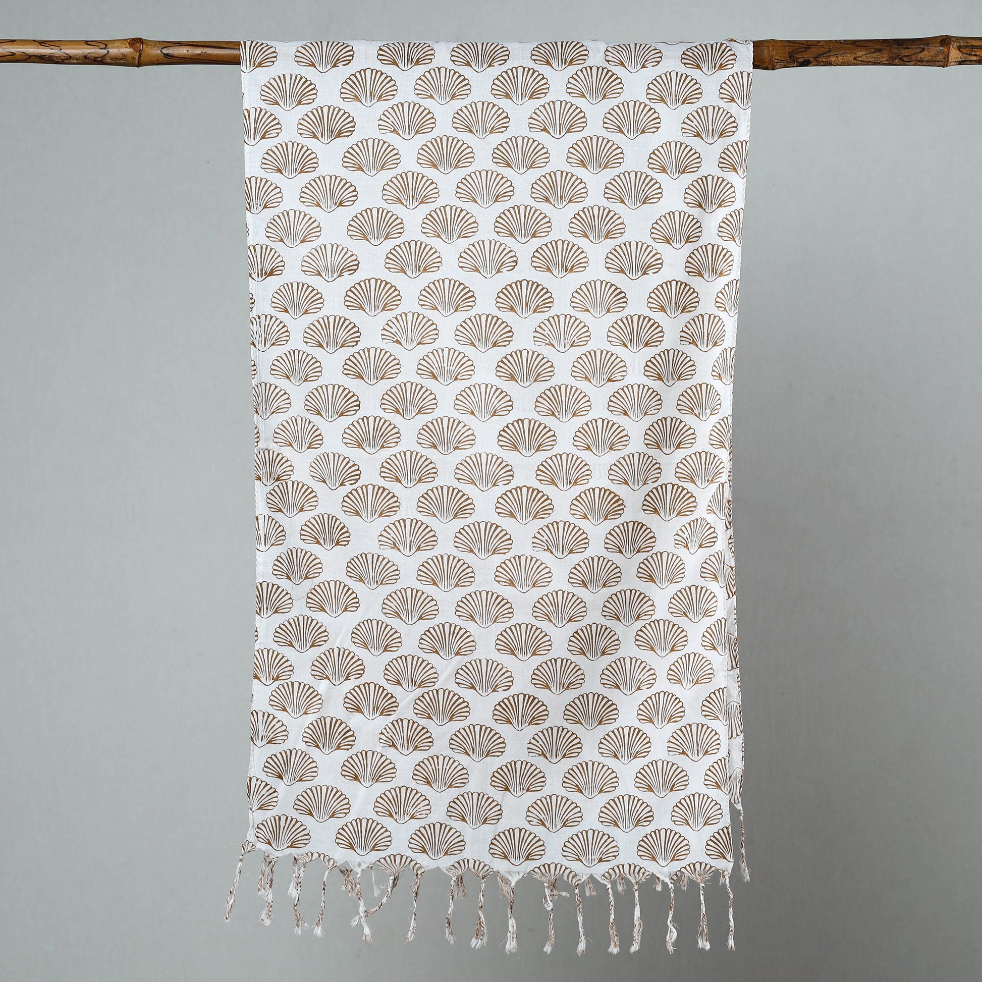Brown - Sanganeri Block Printed Cotton Stole with Tassels 51