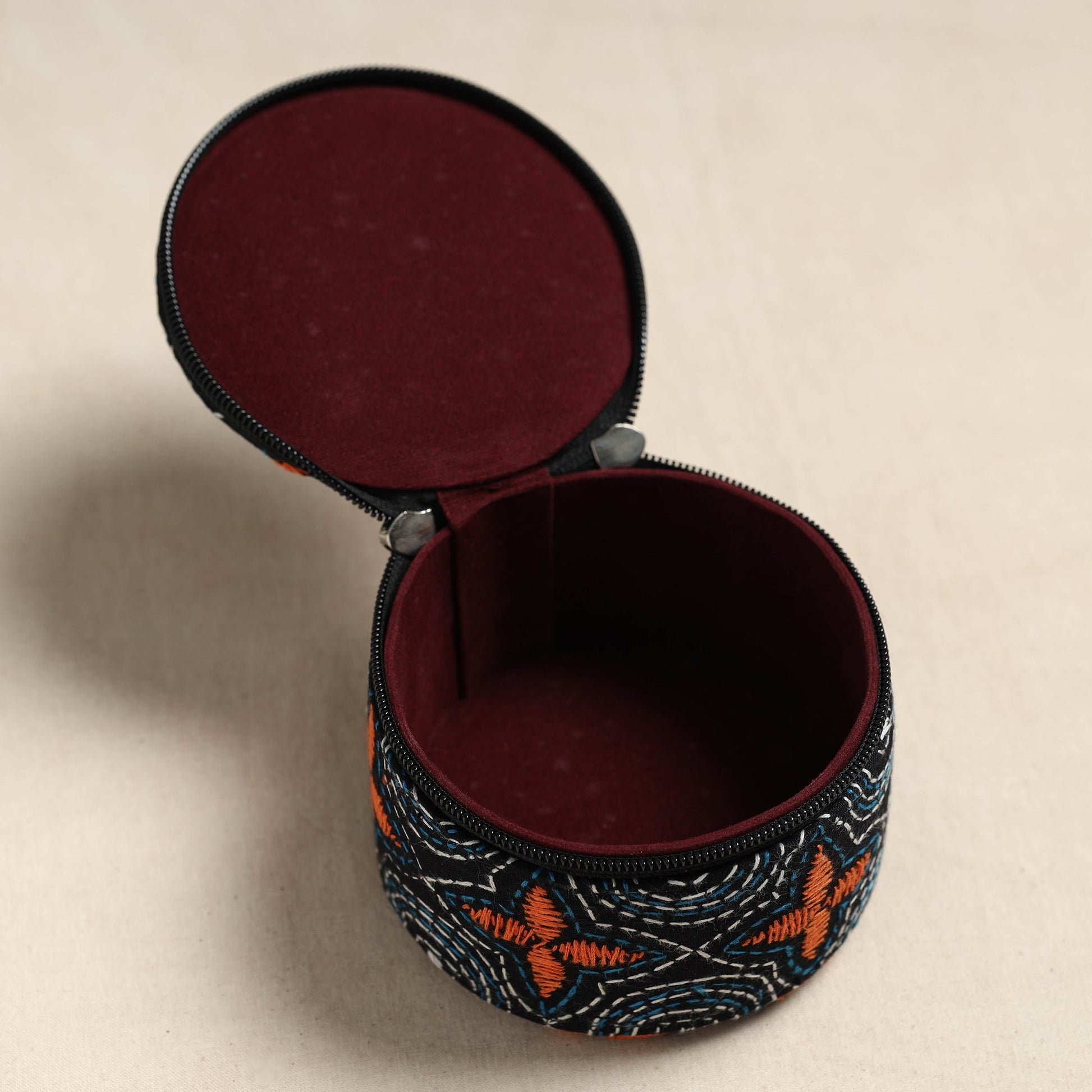 Bengal Kantha Work Handcrafted Round Utility Box