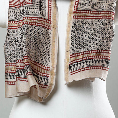 Black - Bagh Hand Block Printed Chanderi Silk Stole 17
