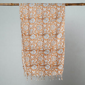 Brown - Sanganeri Block Printed Cotton Stole with Tassels 44