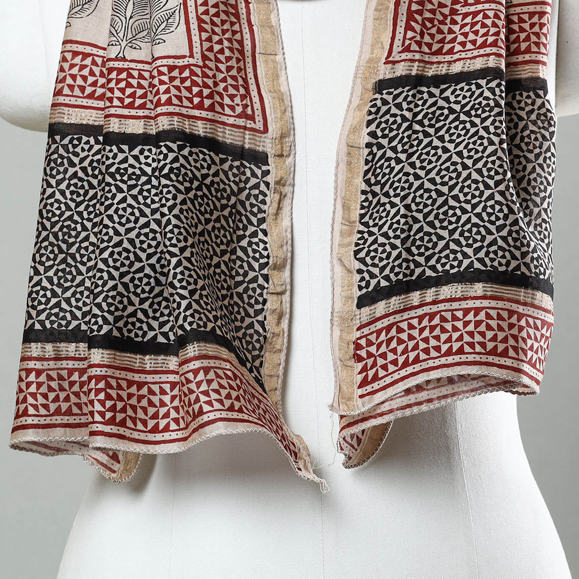 Black - Bagh Hand Block Printed Chanderi Silk Stole 19