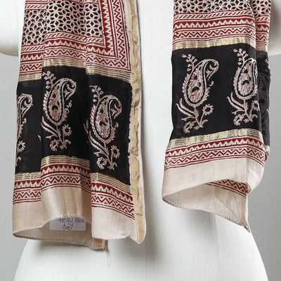Black - Bagh Hand Block Printed Chanderi Silk Stole 20