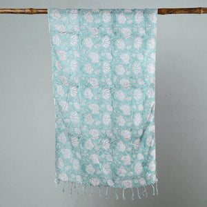 Aqua Blue - Sanganeri Block Printed Cotton Stole with Tassels 40