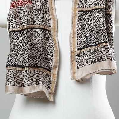 Black - Bagh Hand Block Printed Chanderi Silk Stole 21