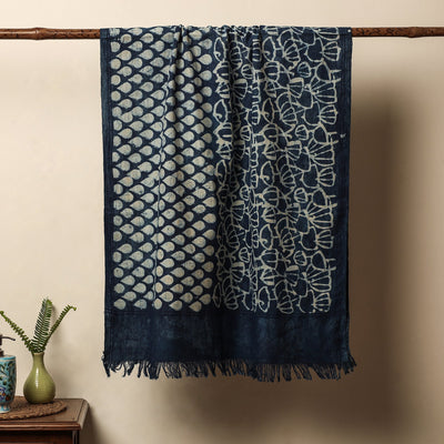 Blue - Bindaas Block Printed Jhiri Handloom Cotton Towel