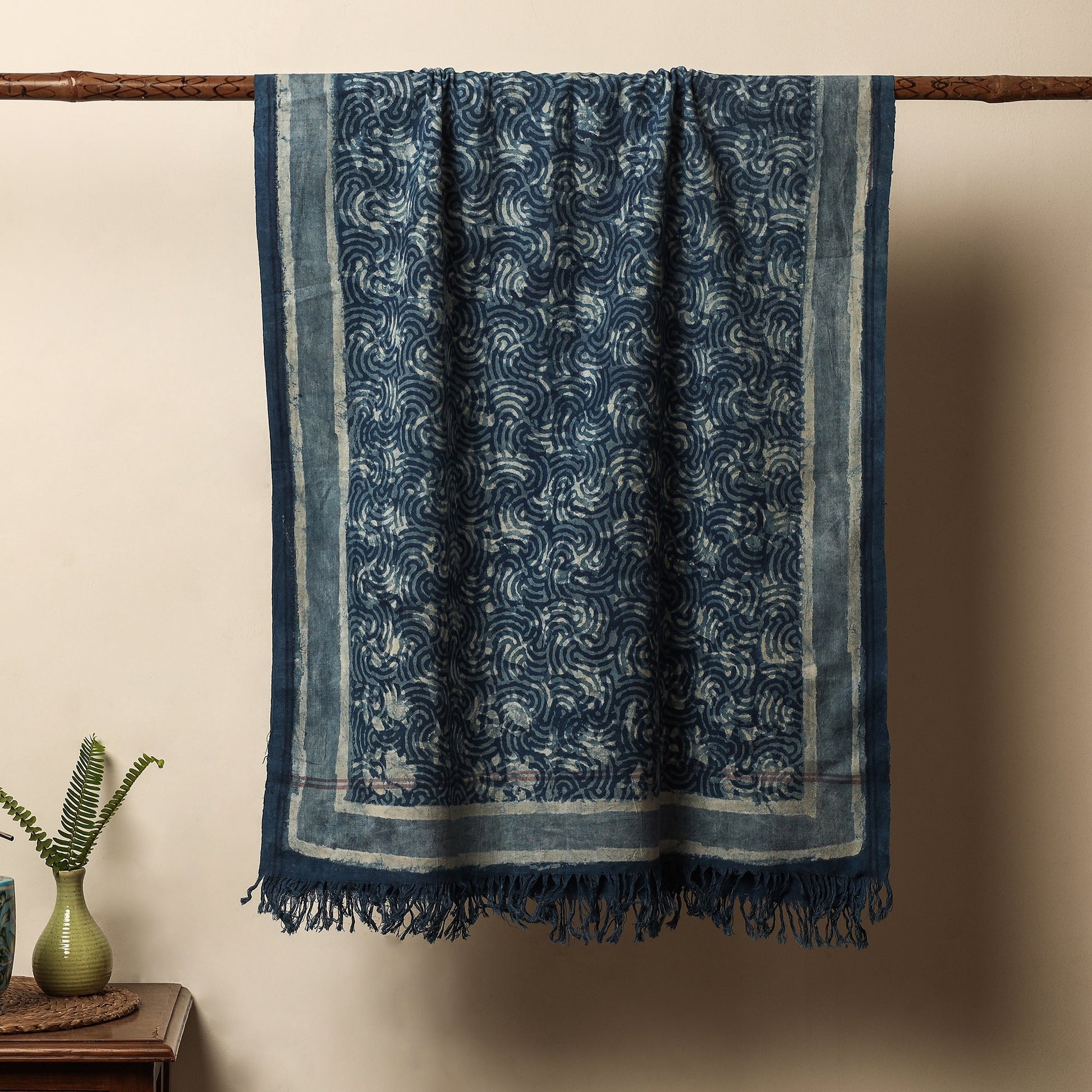 Blue - Bindaas Block Printed Jhiri Handloom Cotton Towel