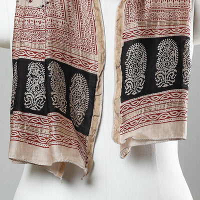 Beige - Bagh Hand Block Printed Chanderi Silk Stole 24