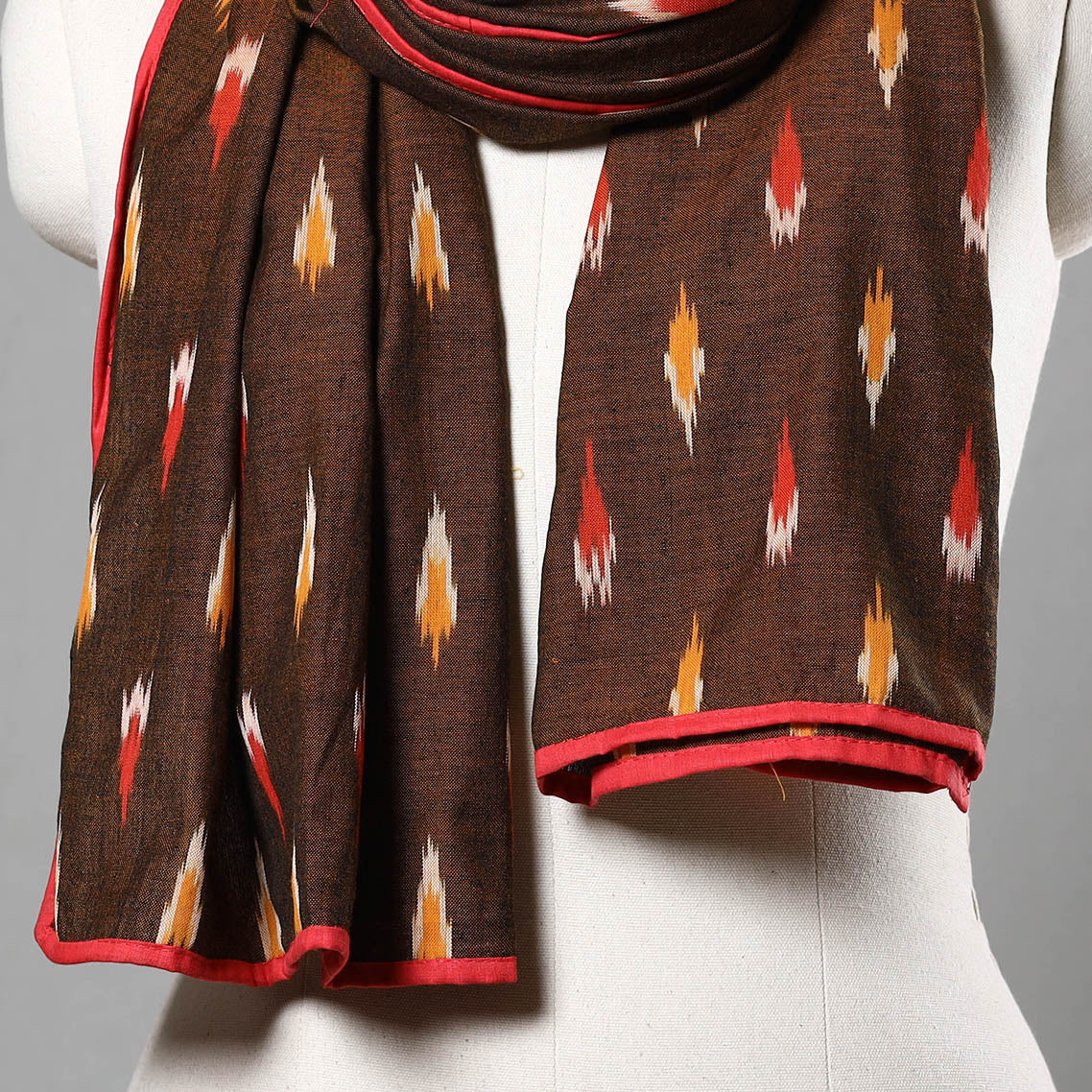 Brown - Cotton Pochampally Ikat Stole 19