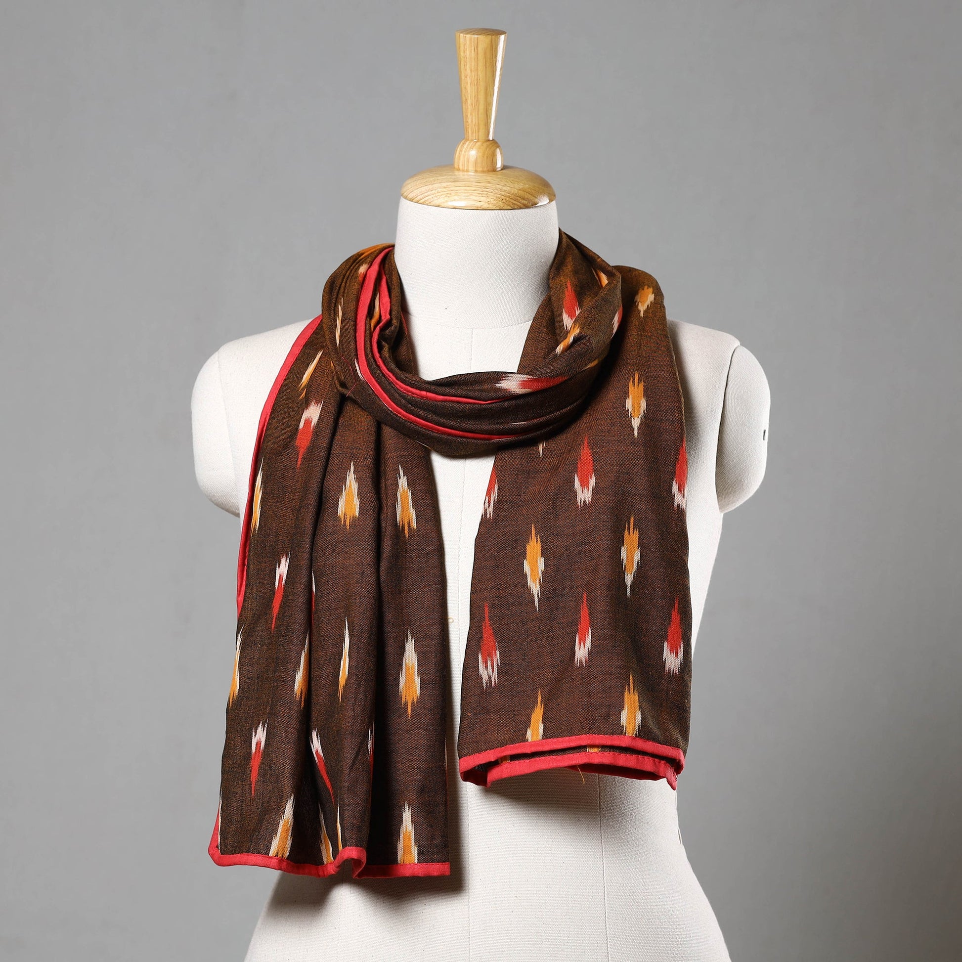 Brown - Cotton Pochampally Ikat Stole 19