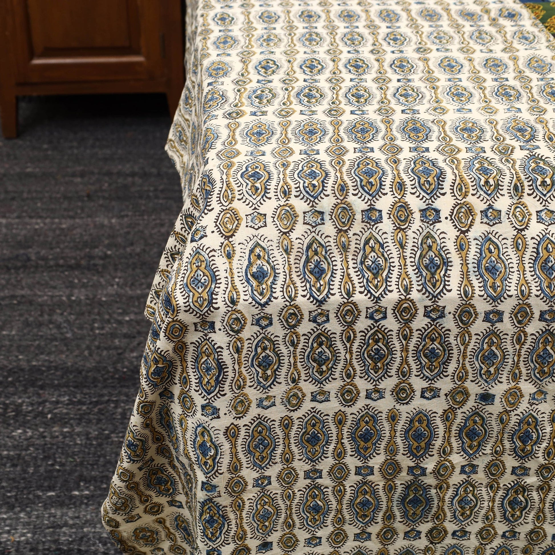 Beige - Patchwork Ajrakh Cotton Double Bed Sheet Set 04