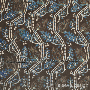 Brown - Bead Work Embroidery Ajrakh Block Printing Cotton Kurta Material - 2.5 meter