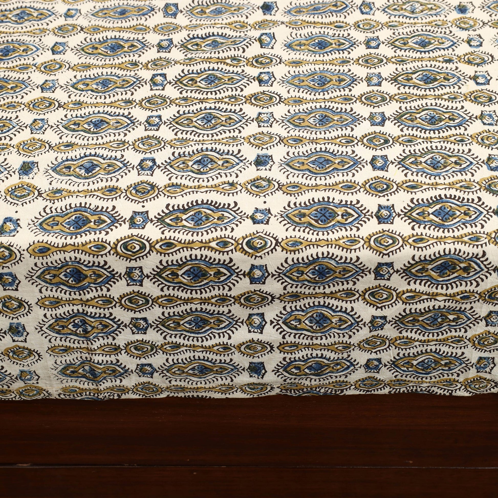 Beige - Patchwork Ajrakh Cotton Double Bed Sheet Set 04