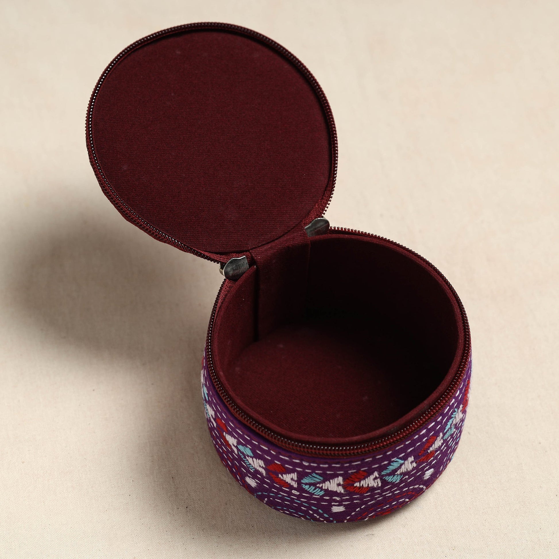Bengal Kantha Work Handcrafted Round Utility Box