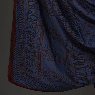 Blue - 3pc Natural Dyed Cotton Bagh Print Dress Material 04