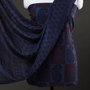 Blue - 3pc Natural Dyed Cotton Bagh Print Dress Material 04