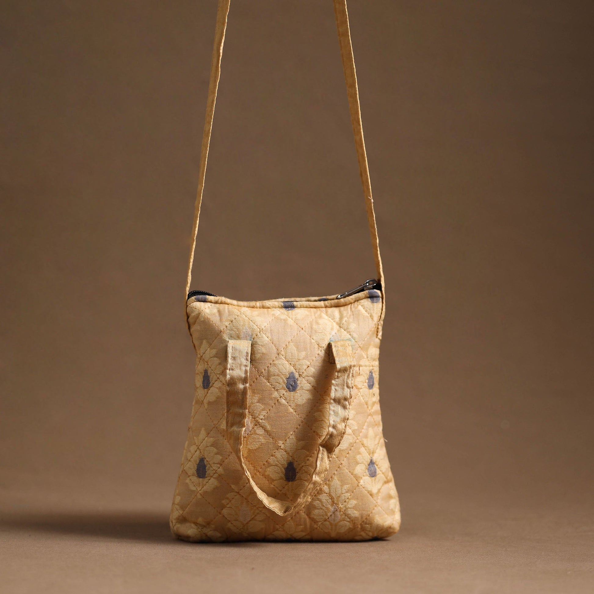 Beige- Handcrafted Quilted Silk Sling Bag 22