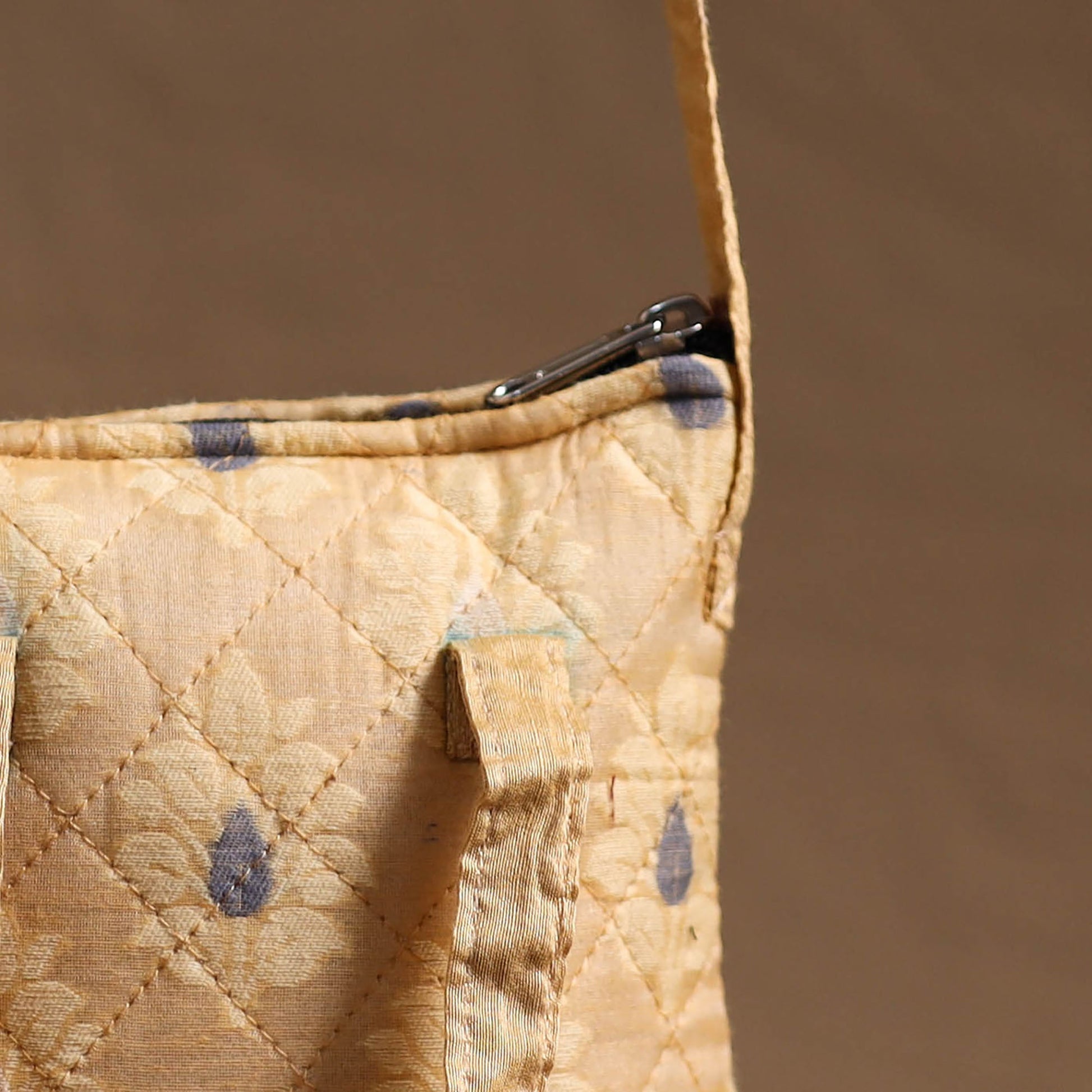 Beige- Handcrafted Quilted Silk Sling Bag 22