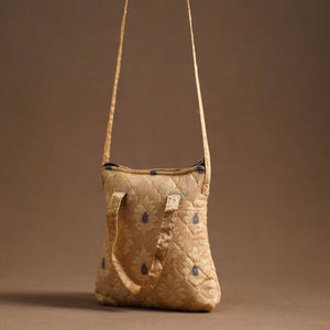 Beige- Handcrafted Quilted Silk Sling Bag 22